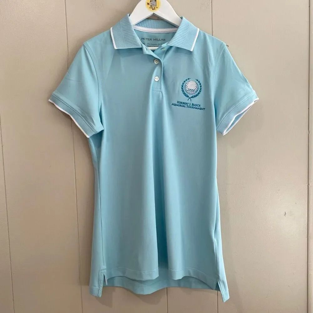 NWT Peter Millar Women’s Performance Golf Polo • Size S • Light Blue • Tournamen
